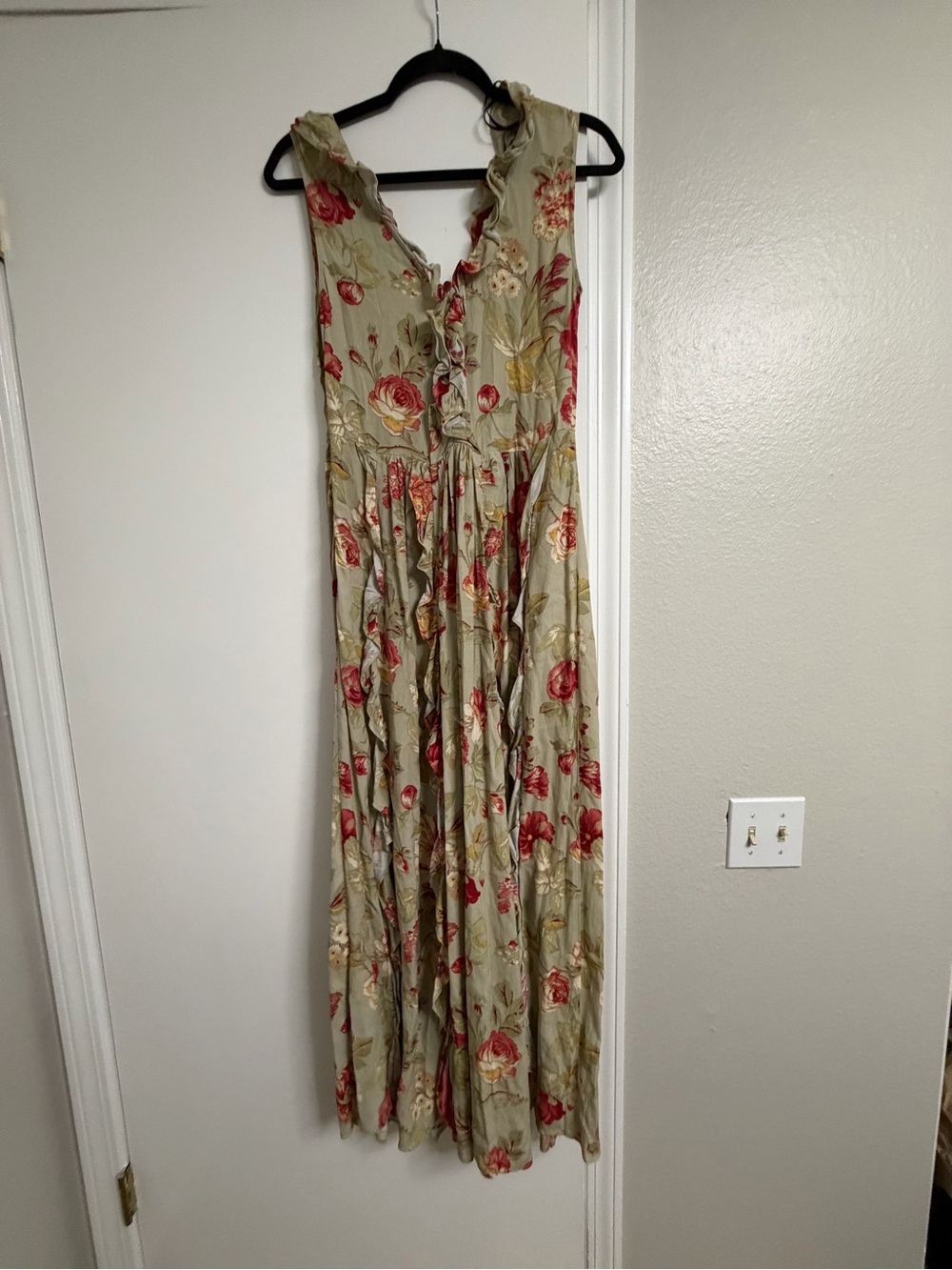 H&M Olive Green Maxi Dress with Red Rose Print